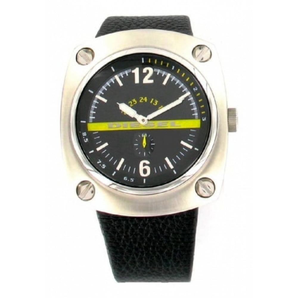 Matt Finish Stainless Steel Dial & Black Leather Strap Gents Watch
