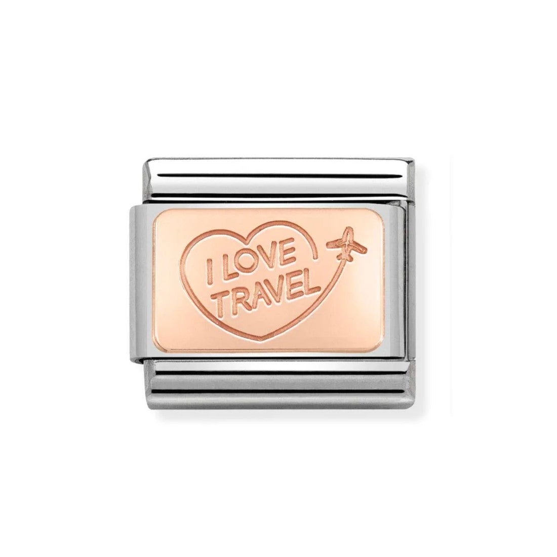 Composable Classic Steel & 9k Rose Gold I Love Travel Plate Charm