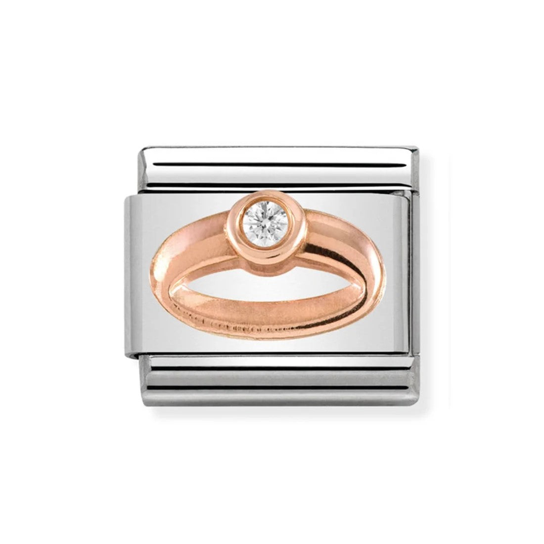 Composable Classic Ring Symbol In Stainless Steel With 9K Rose Gold And CZ Charm