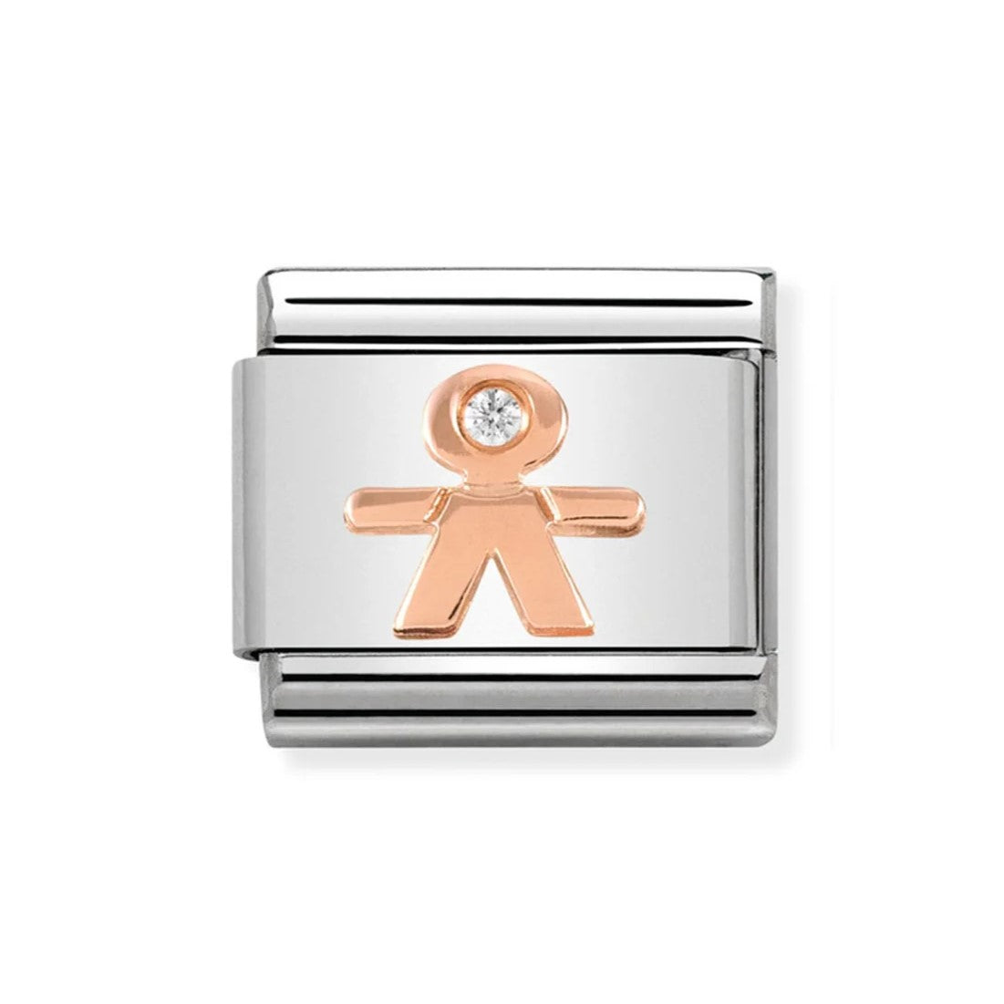 Composable Classic Little Boy Symbol In Stainless Steel With 9K Rose Gold And CZ Charm
