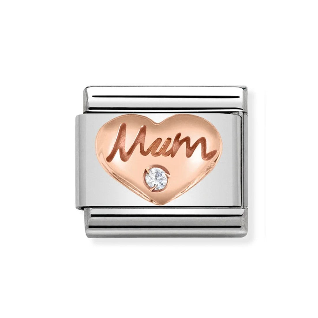 Composable Classic Mum Heart Symbol In Stainless Steel With 9K Rose Gold And CZ Charm