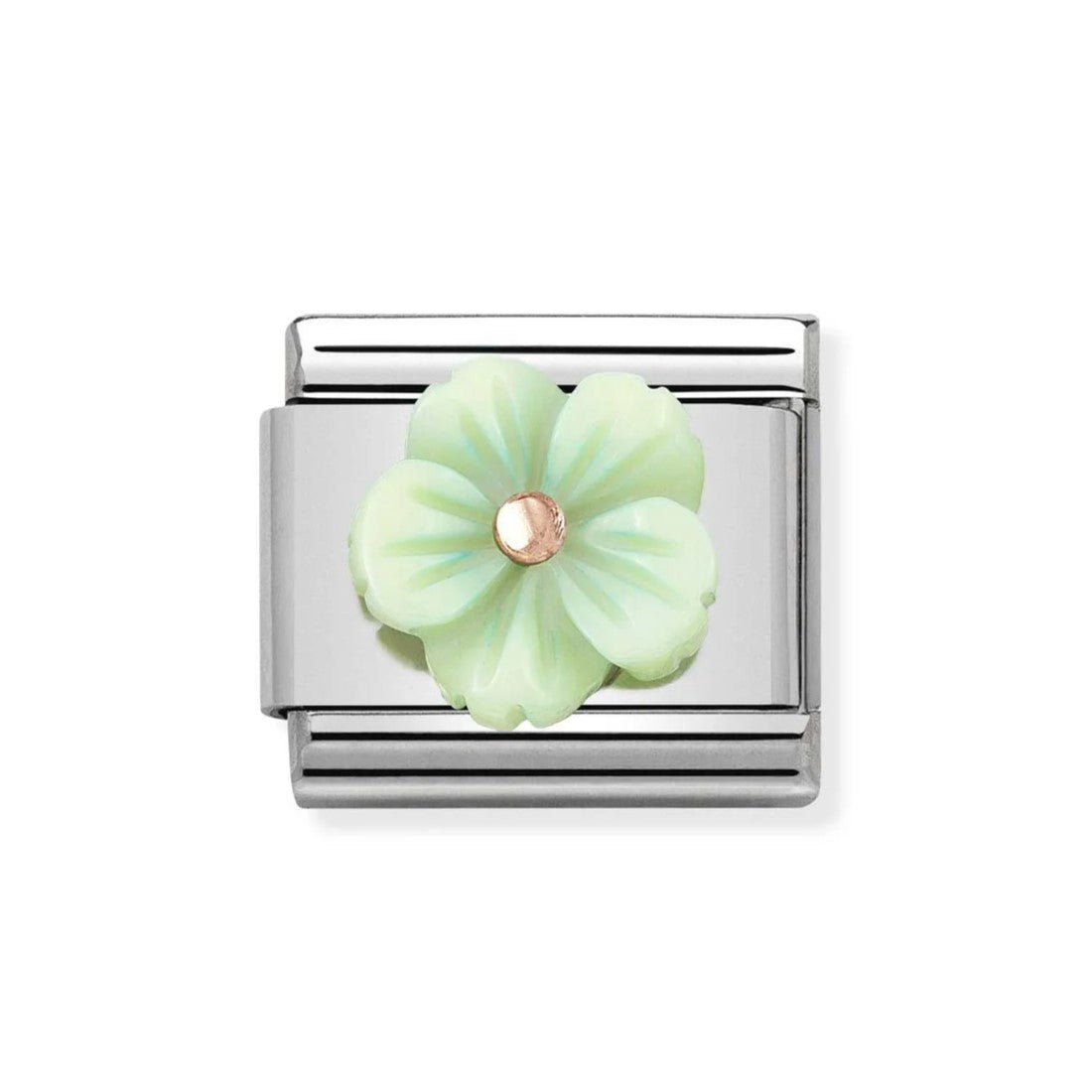 Composable Classic Symbols In Steel, 9k Rose Gold & Green Mother of Pearl Flower Charm