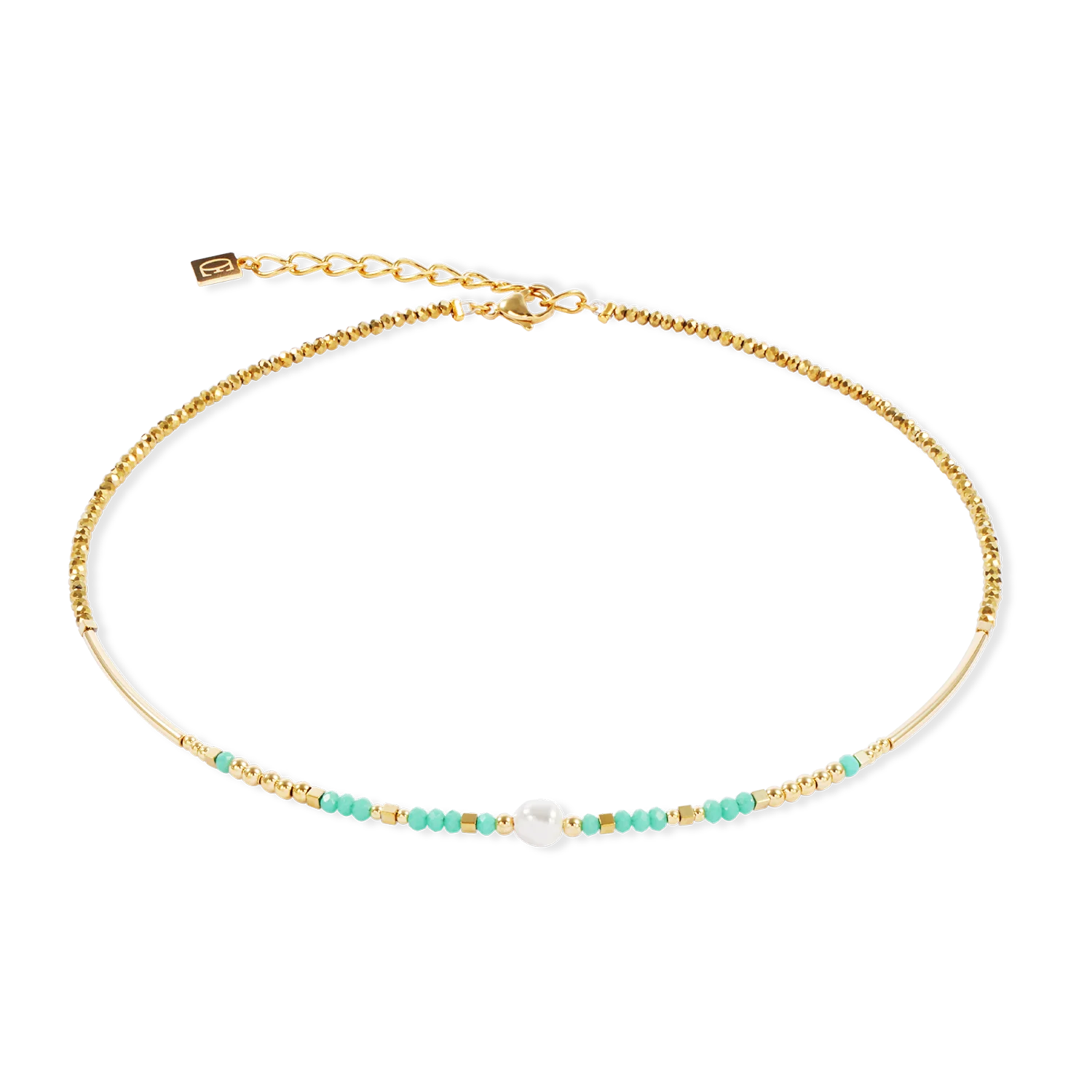 Lagoon Pearl Gold-Mint Necklace
