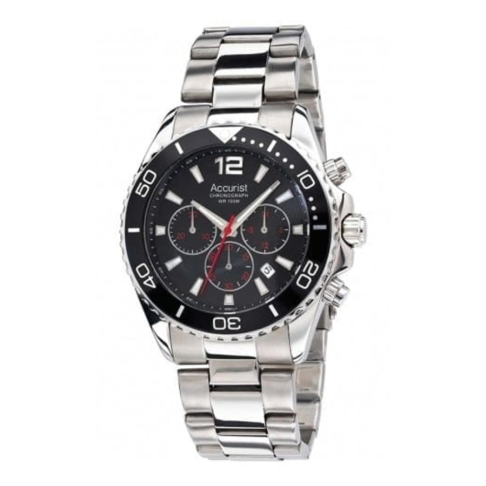 Stainless Steel Black & Red Chronograph Gents Watch