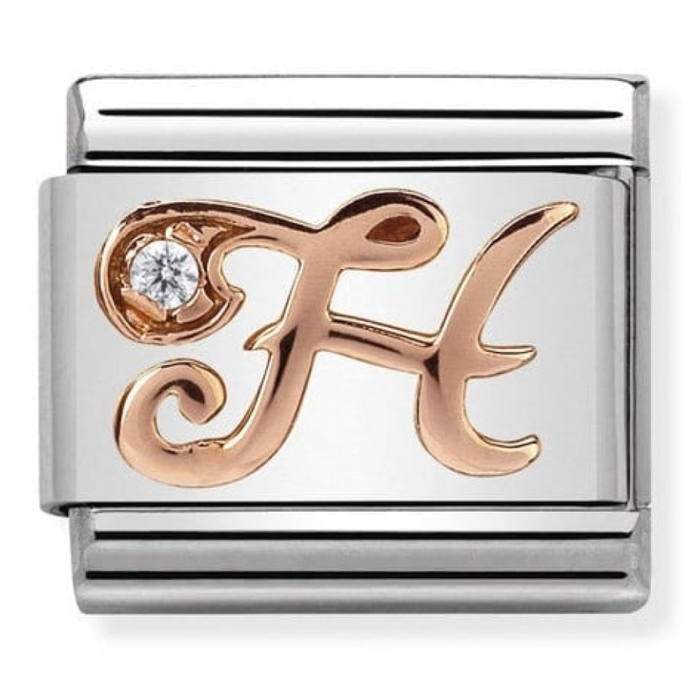 Classic Rose Gold Cubic Zirconia Letter H
