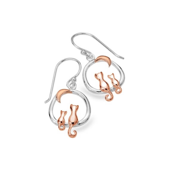 Origins Rose Gold Plated Cats & Moon Round Earrings