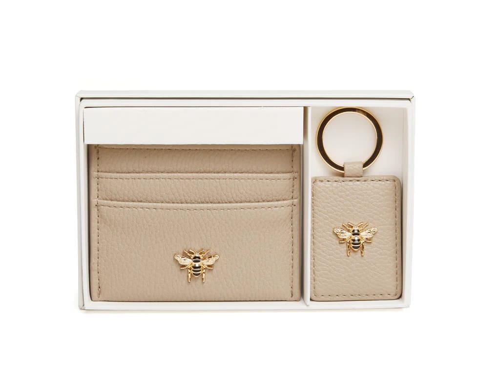 Bow Card Holder & Key Ring Gift Set In Stone