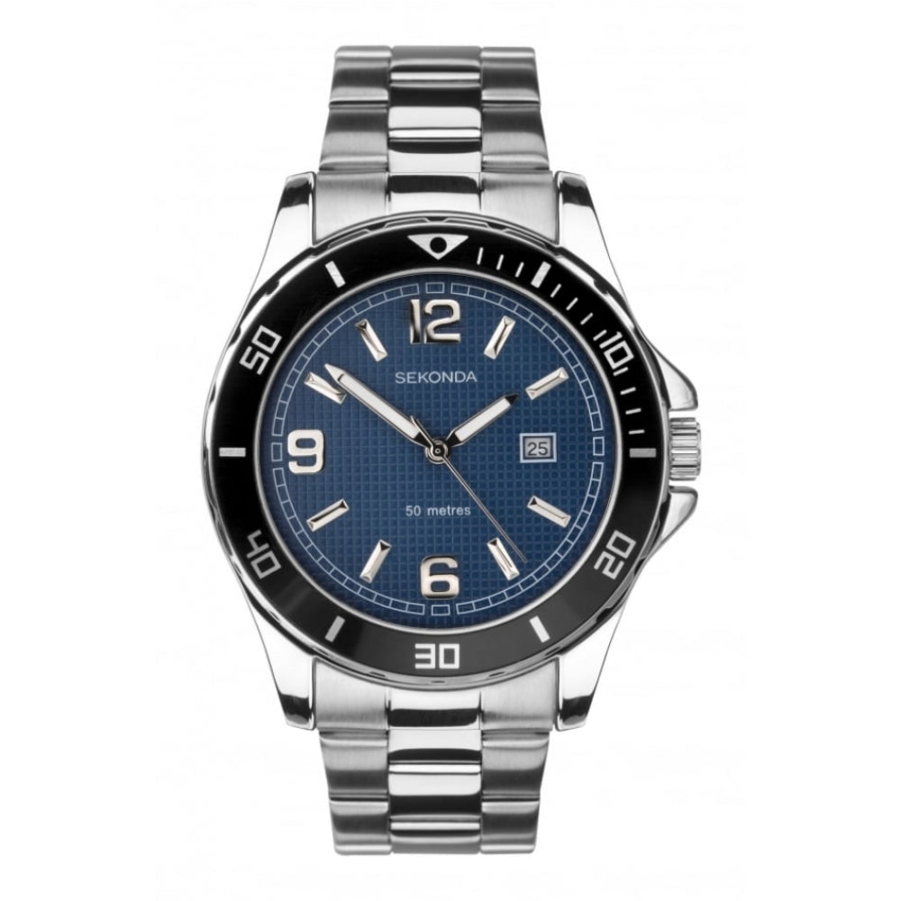 Chrome Plated Stainless Steel Blue Dial & Bracelet Strap Gents Watch