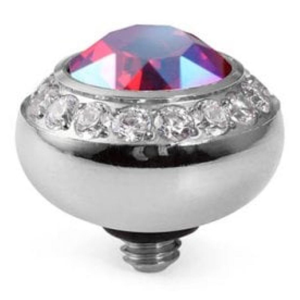 10mm Interchangeable Tondo Deluxe Light Siam Shimmer Crystal Top in S/P With Crystal Bordered