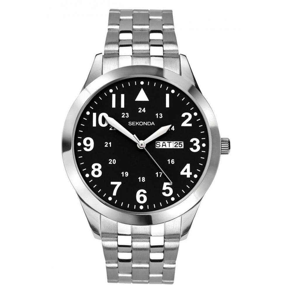 Stainless Steel Case With Black Dial, Day/Date Window & Bracelet Strap Gents Watch