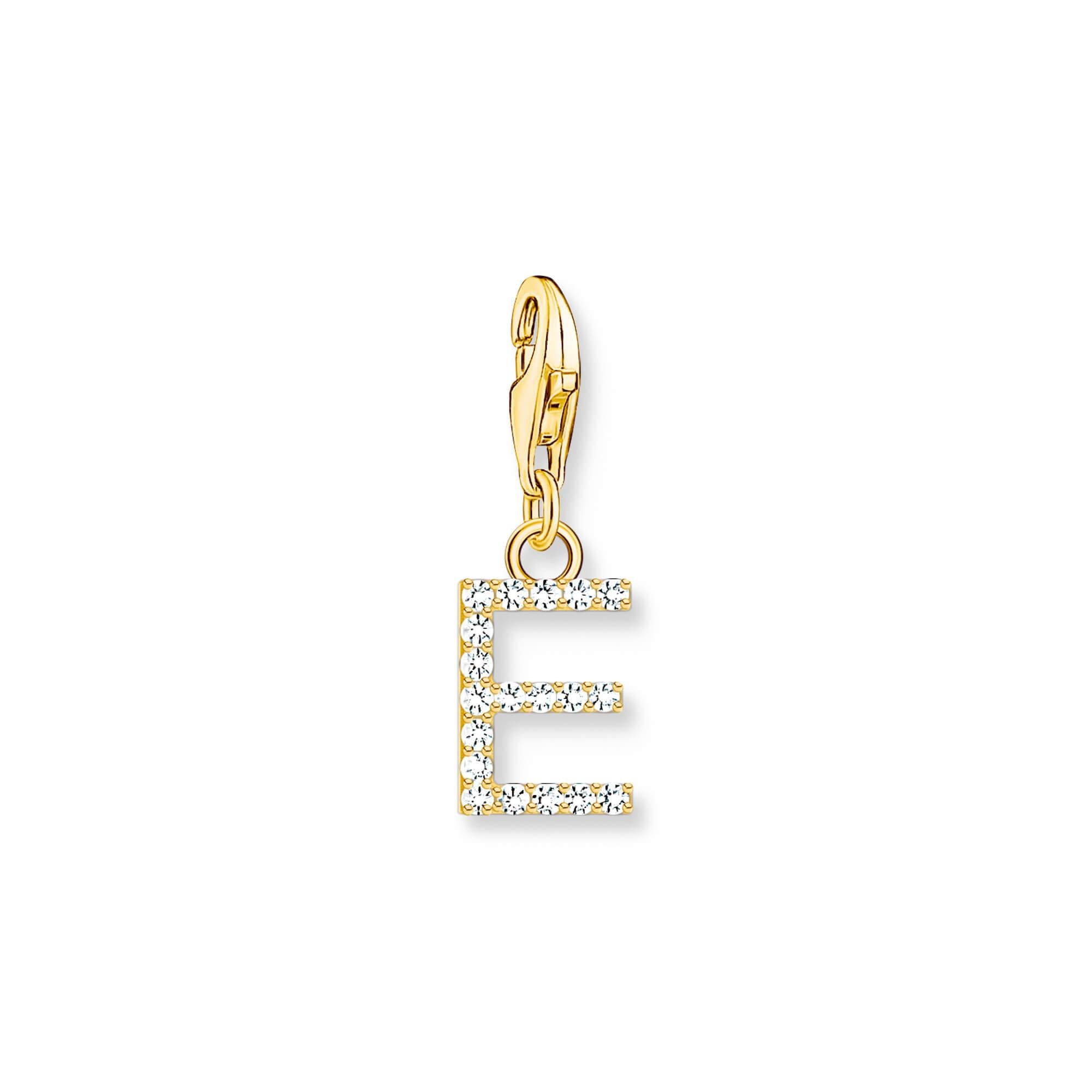 Gold Plated Sparkling letter E Charm Pendant