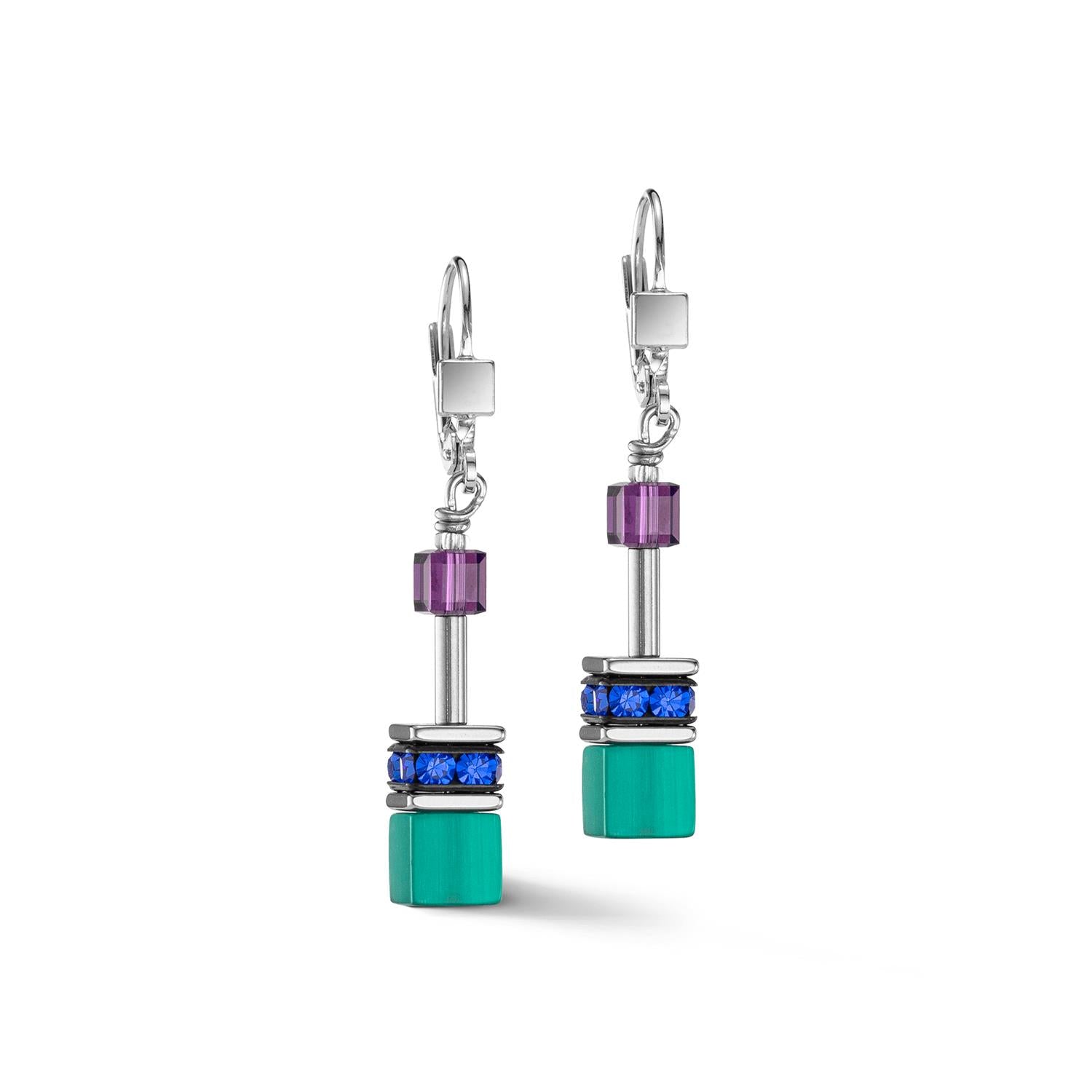 GeoCUBE Turquoise Purple Pierced Earrings