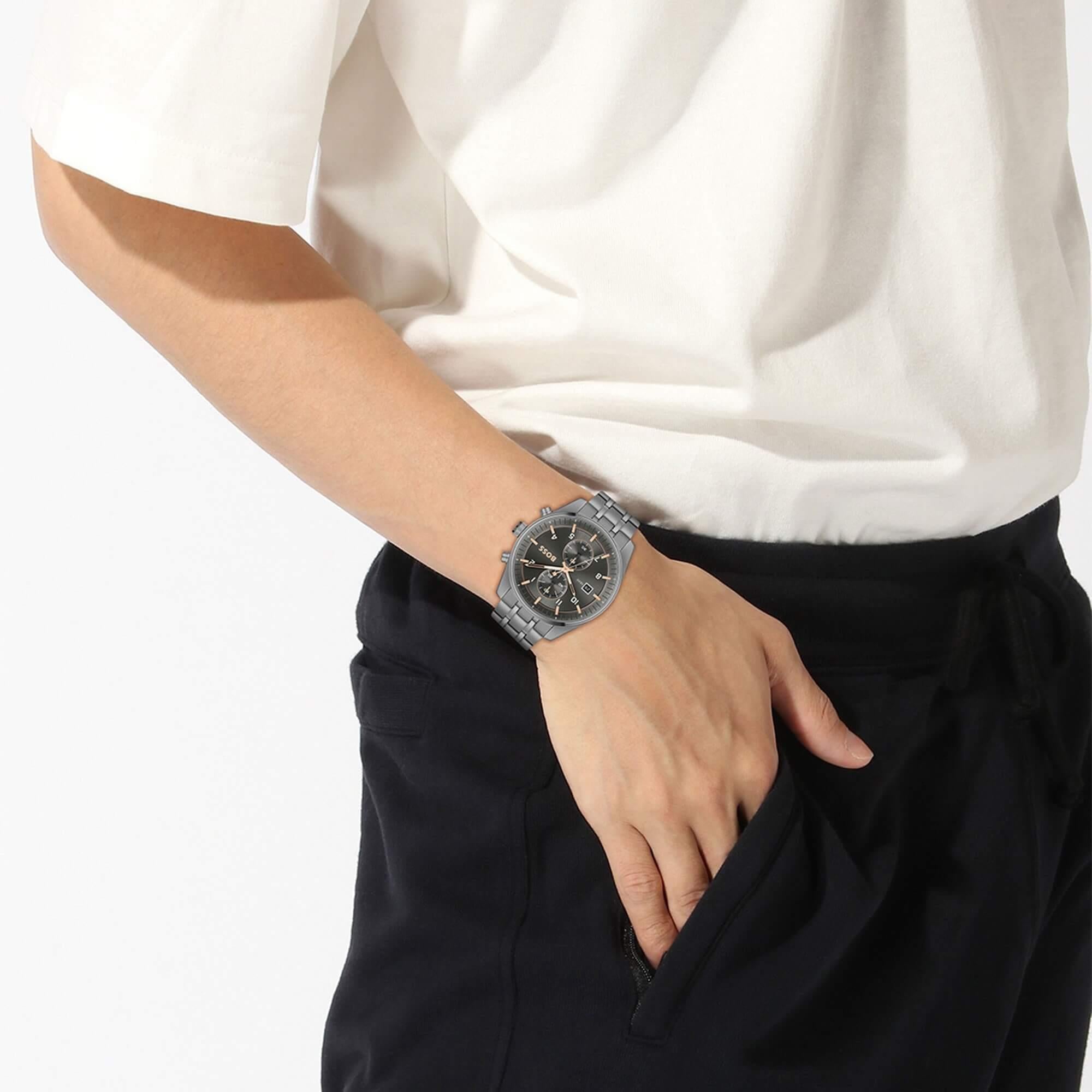 SkyTraveller Grey Dial & Grey IP Bracelet Mens Watch