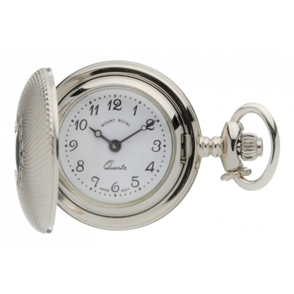 Silver Plated Full Hunter Quartz Pendant Necklace Watch with Pattern