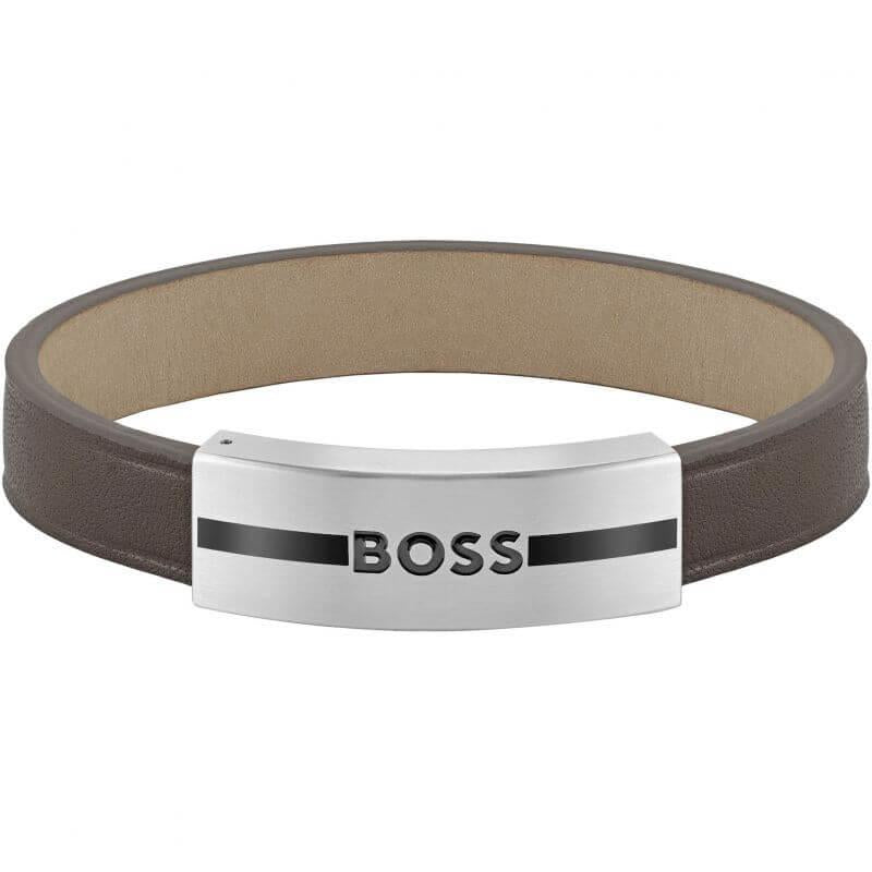 Luke SS Brown Leather Band Mens Bracelet