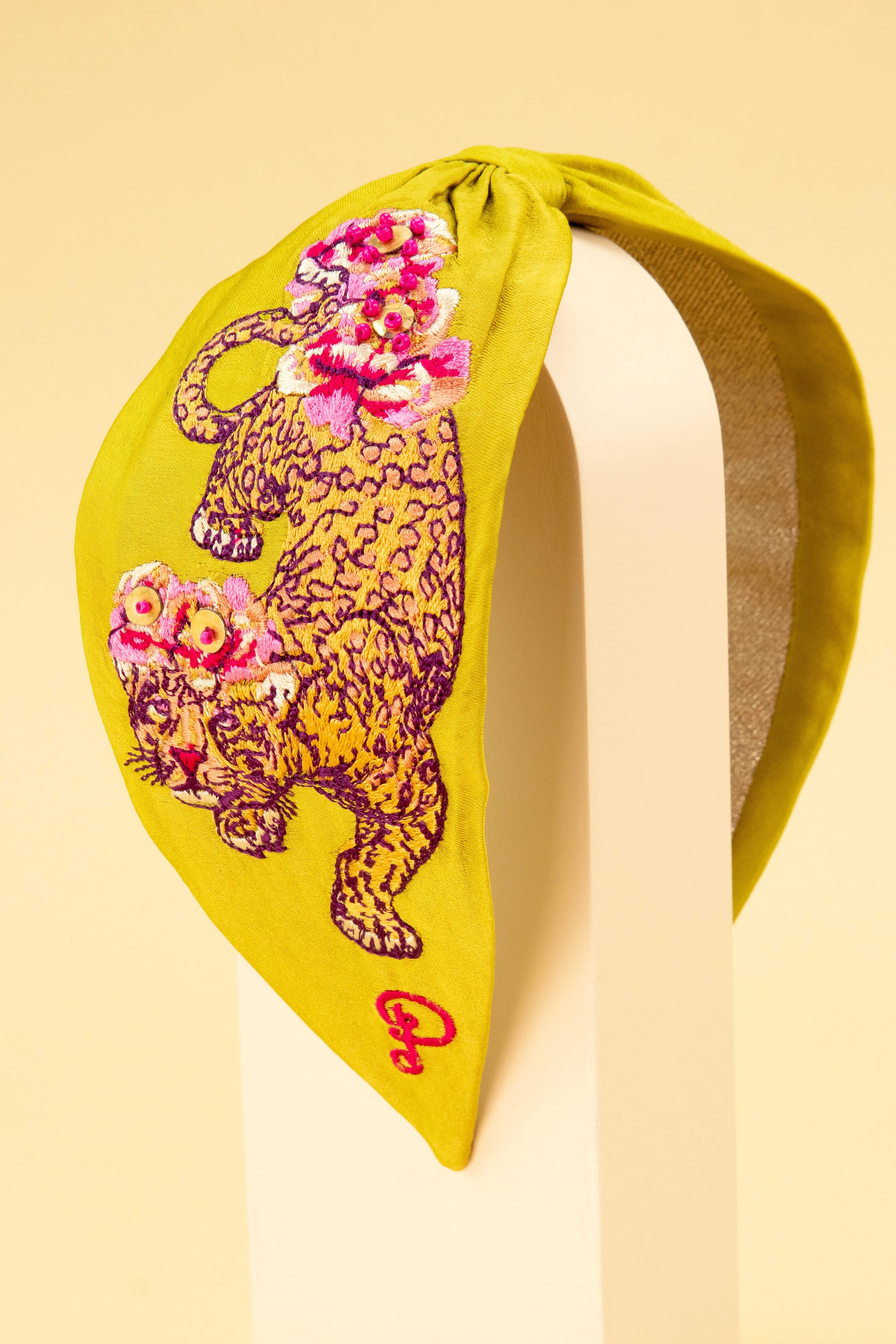 Climbing Leopard Embroidered Headband