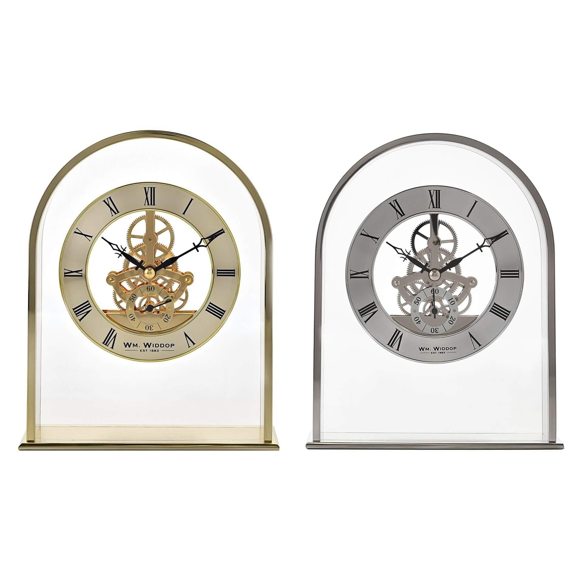 Silver Arch Mantel Clock Skeleton Dial Roman