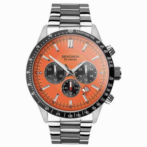 Velocity Chronograph Orange Dial & SS Bracelet Strap Men's Watch