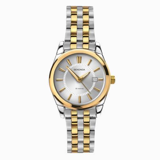 Two Tone Case & SS Bracelet with Silver White Dial