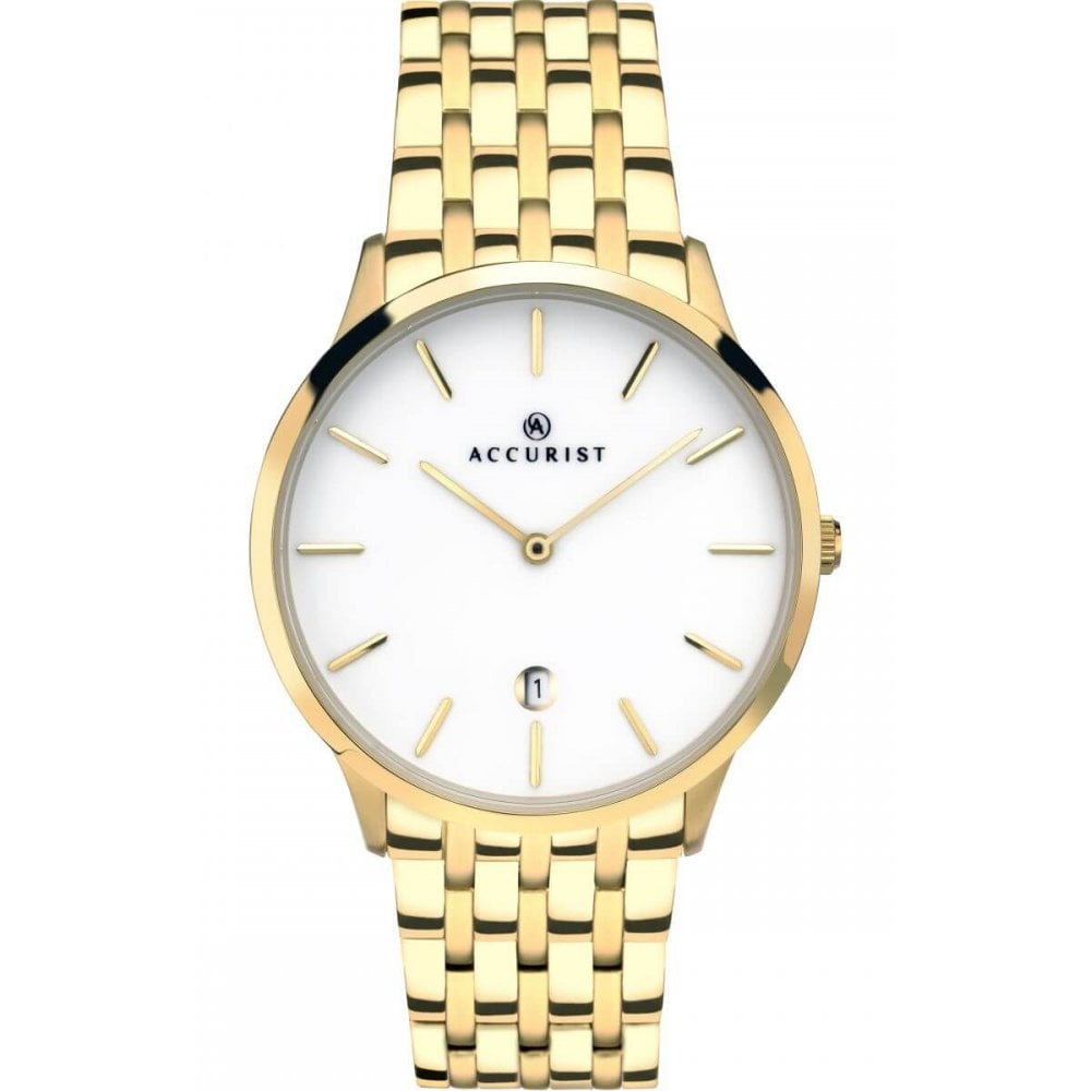 Gold Plated White Ceramic Dial With Bracelet Strap Gents Watch