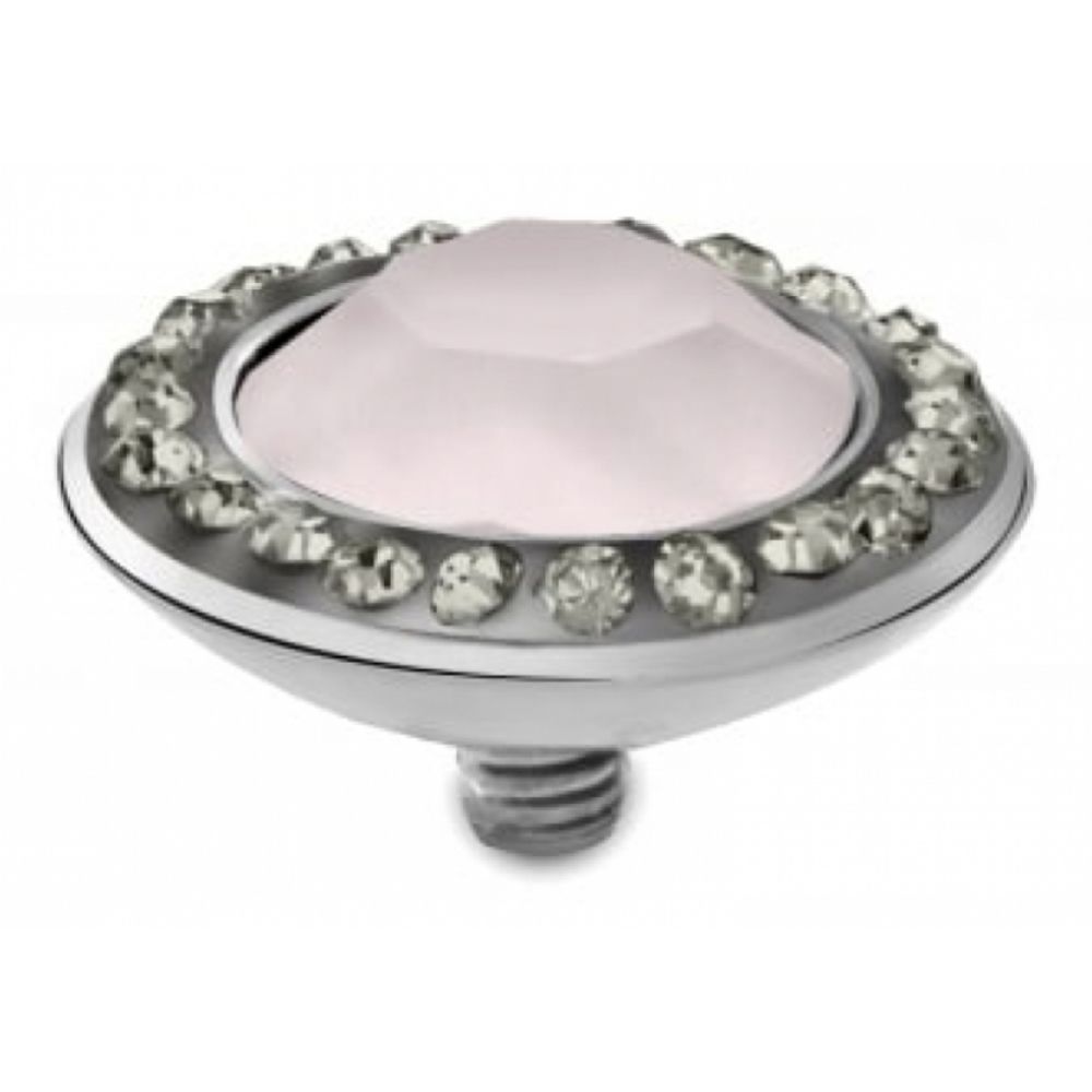 Famosa Stainless Steel 13mm Tondo Deluxe Powder Rose Ring Top with Black Diamond CZ