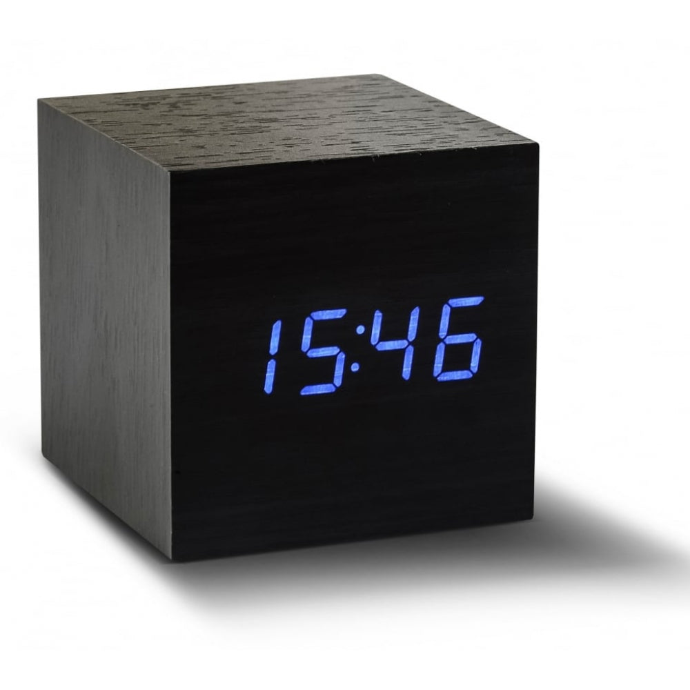 Cube Black Click Clock/Blue LED