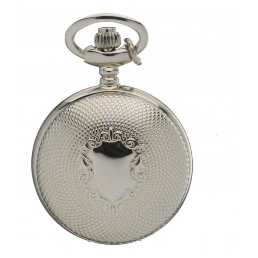 Silver Plated Full Hunter Quartz Pendant Necklace Watch with Pattern