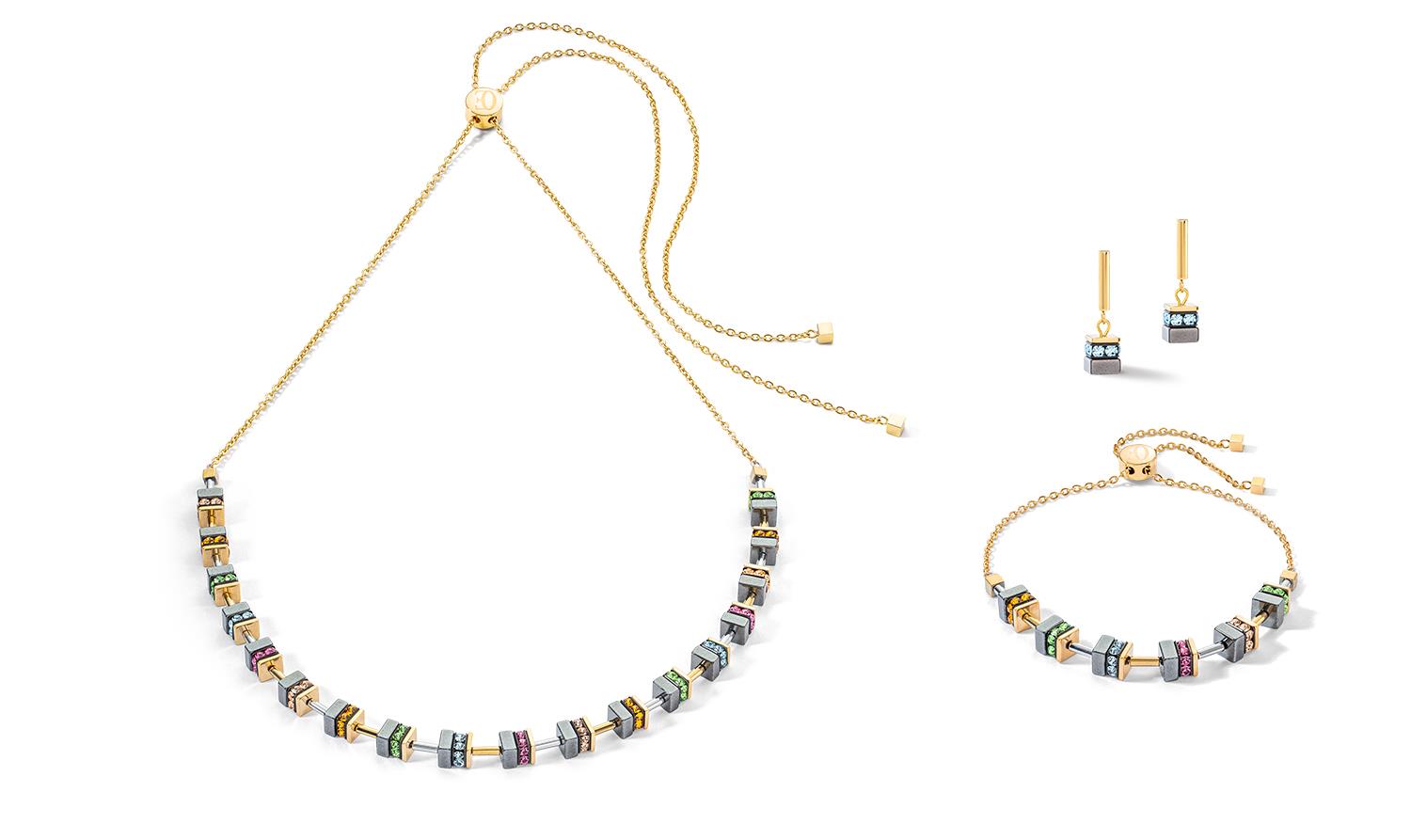 Sparkling Classic Chain Gold Plated Multicolour Necklace