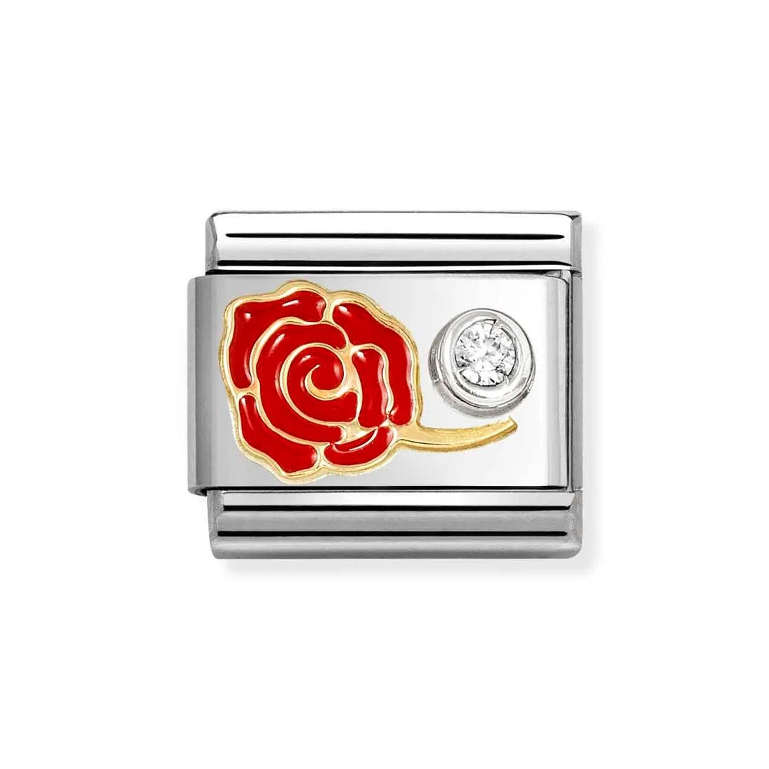 Composable Classic Red Rose In 18K Gold & CZ Set In Silver Charm