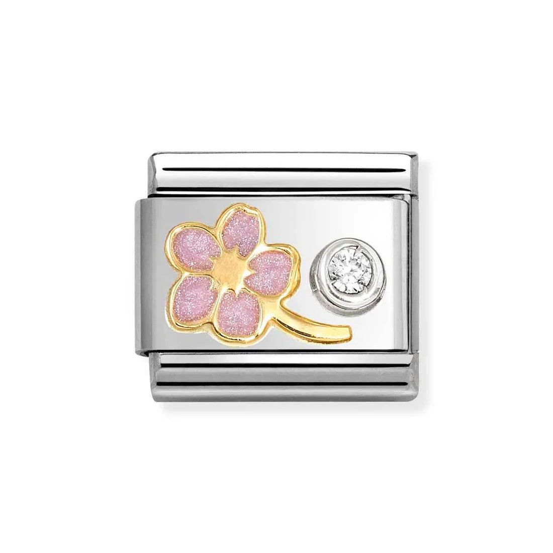 Composable Classic Pink Forget Me Not In 18K Gold & CZ Set In Silver Charm