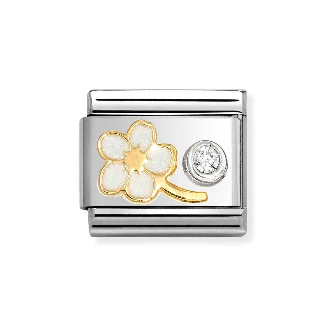 Composable Classic White Forget Me Not In 18K Gold & CZ Set In Silver Charm
