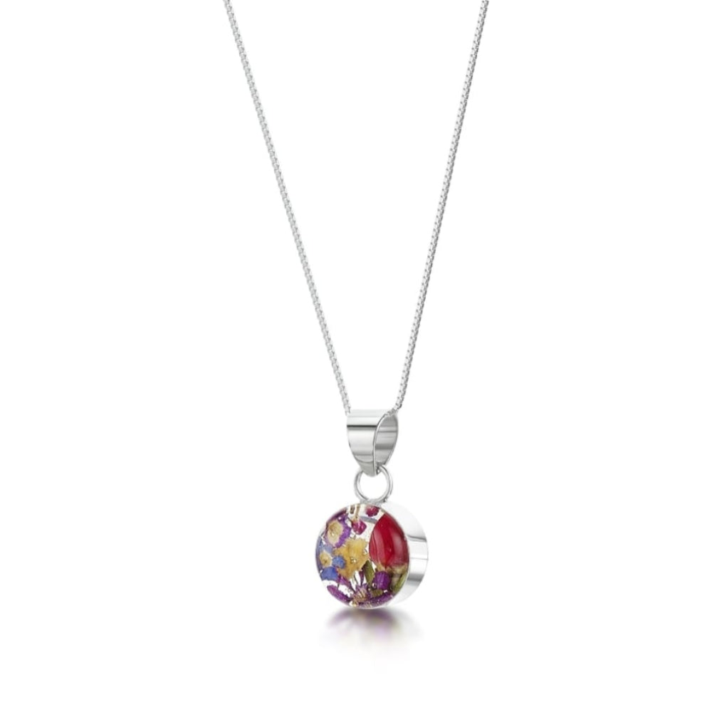 Silver Pendant - Mixed Flowers - Small Round