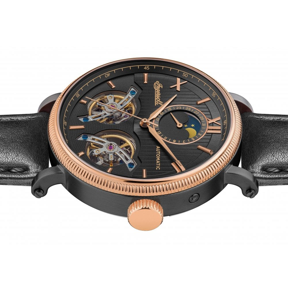 Mens The Hollywood Automatic Watch with Black Dial and Black Leather Strap