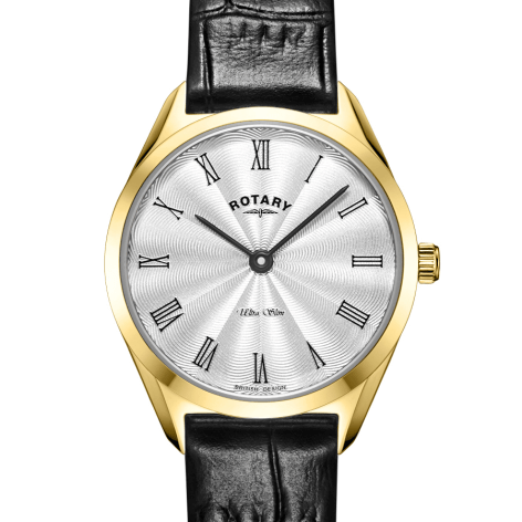 Ladies Leather Gold Plate Ultra Slim Watch