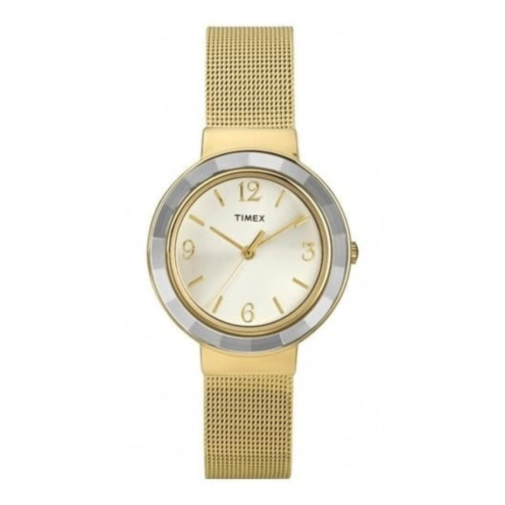 Ladies Faceted Bezel & Gold Mesh Strap Watch