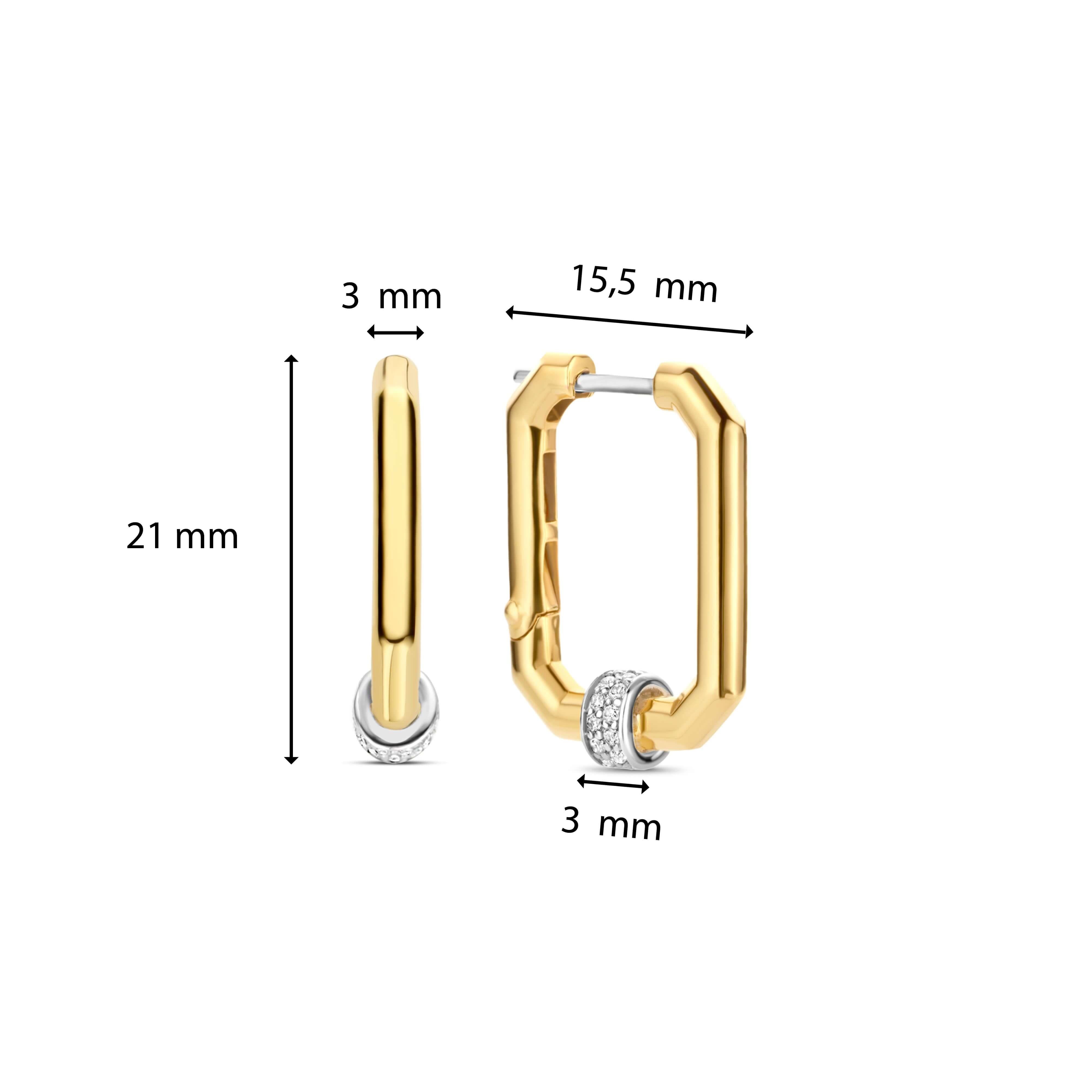 Rectangular Gold Plated CZ Medium Hoop Earrings