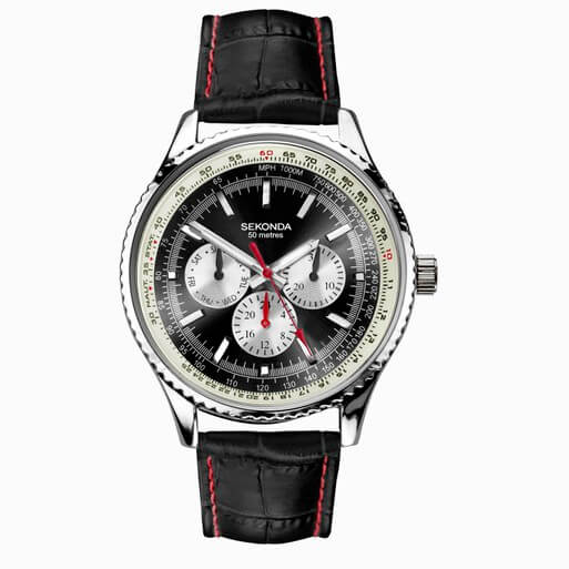Maverick Black Dial & Black Leather Strap Men's Watch