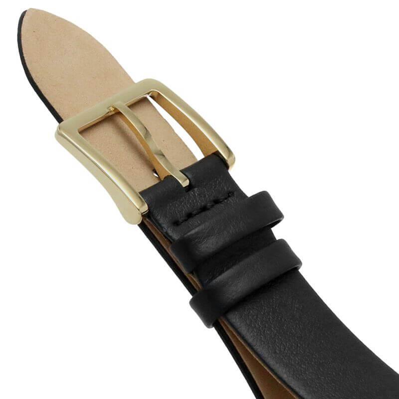 2H Gold Sunray Dial Black Leather Strap Ladies Watch