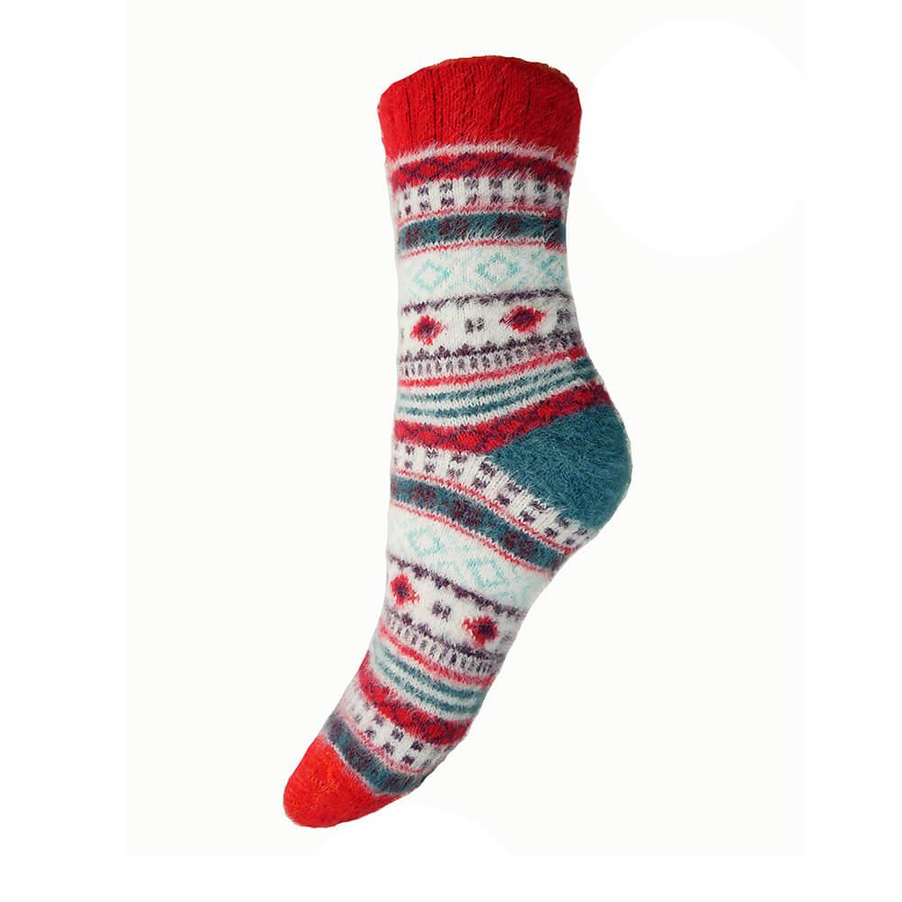 Red & White Patterned Wool Blend Socks