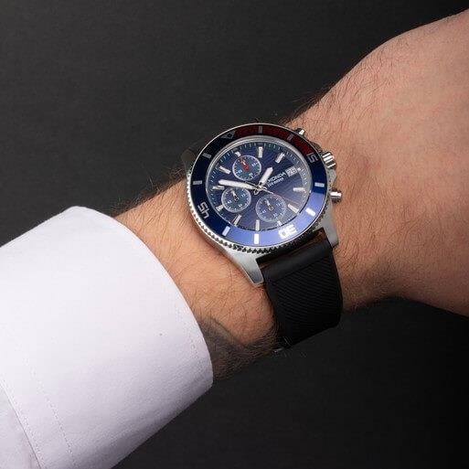 Pacific Wave Chronograph Blue Dial With SS Case & Black Silicone Strap Men's Watch