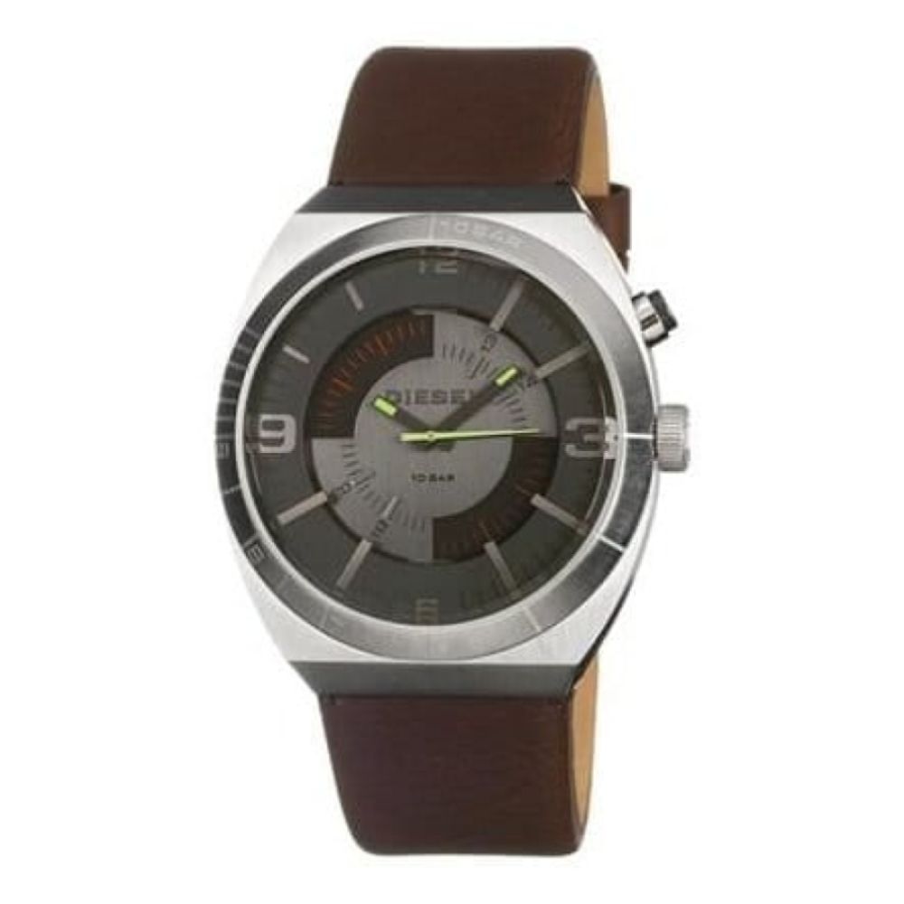 Gents Brown Textured Leather & Grey Dial Strap Watch