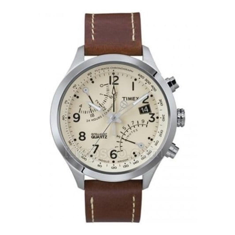 IQ T SERIES MENS FLY-BACK CHROME DIAL BROWN STRAP