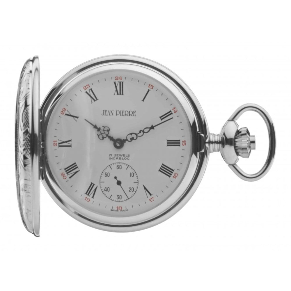 Chrome Plated Half Hunter Mechanical Pocket Watch
