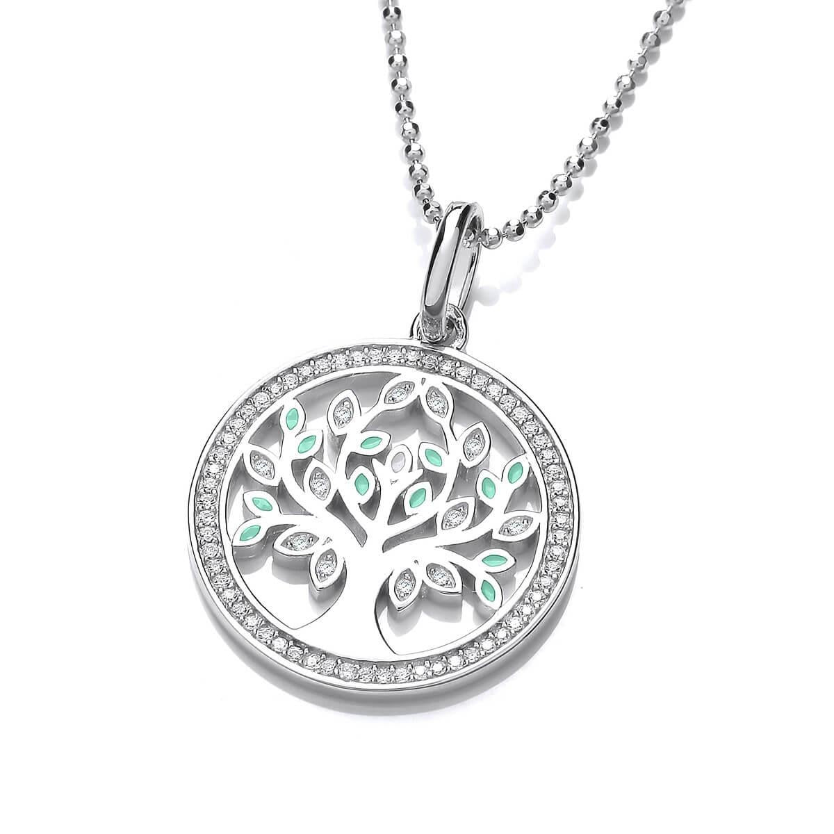 Silver, CZ & Turquoise Tree of Life Design Pendant With Silver Chain