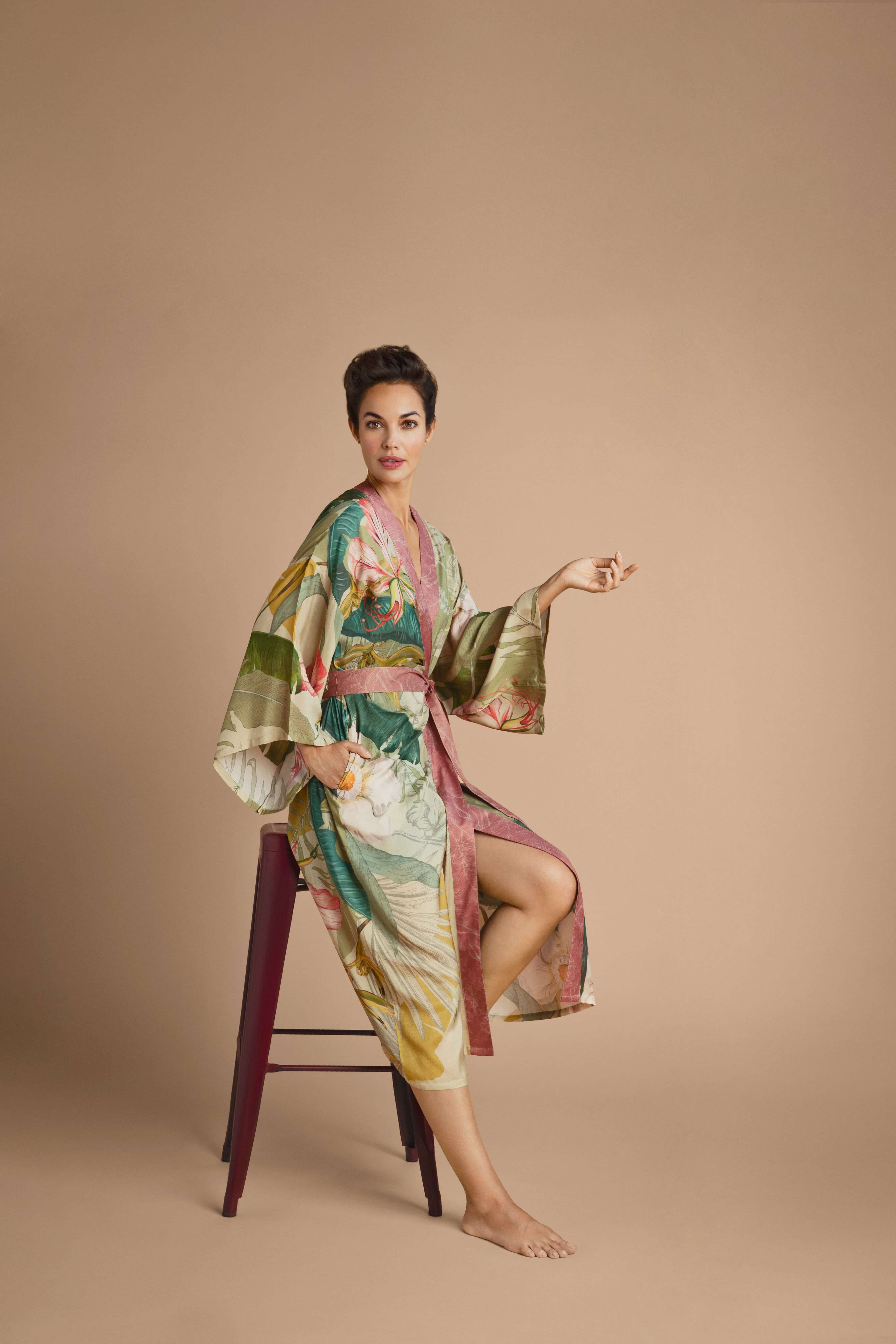 Delicate Tropics Kimono Gown - Sage