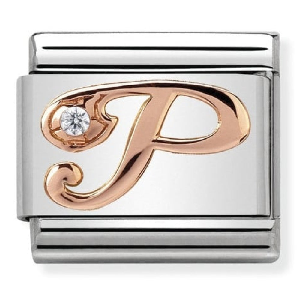 Classic Rose Gold Cubic Zirconia Letter P