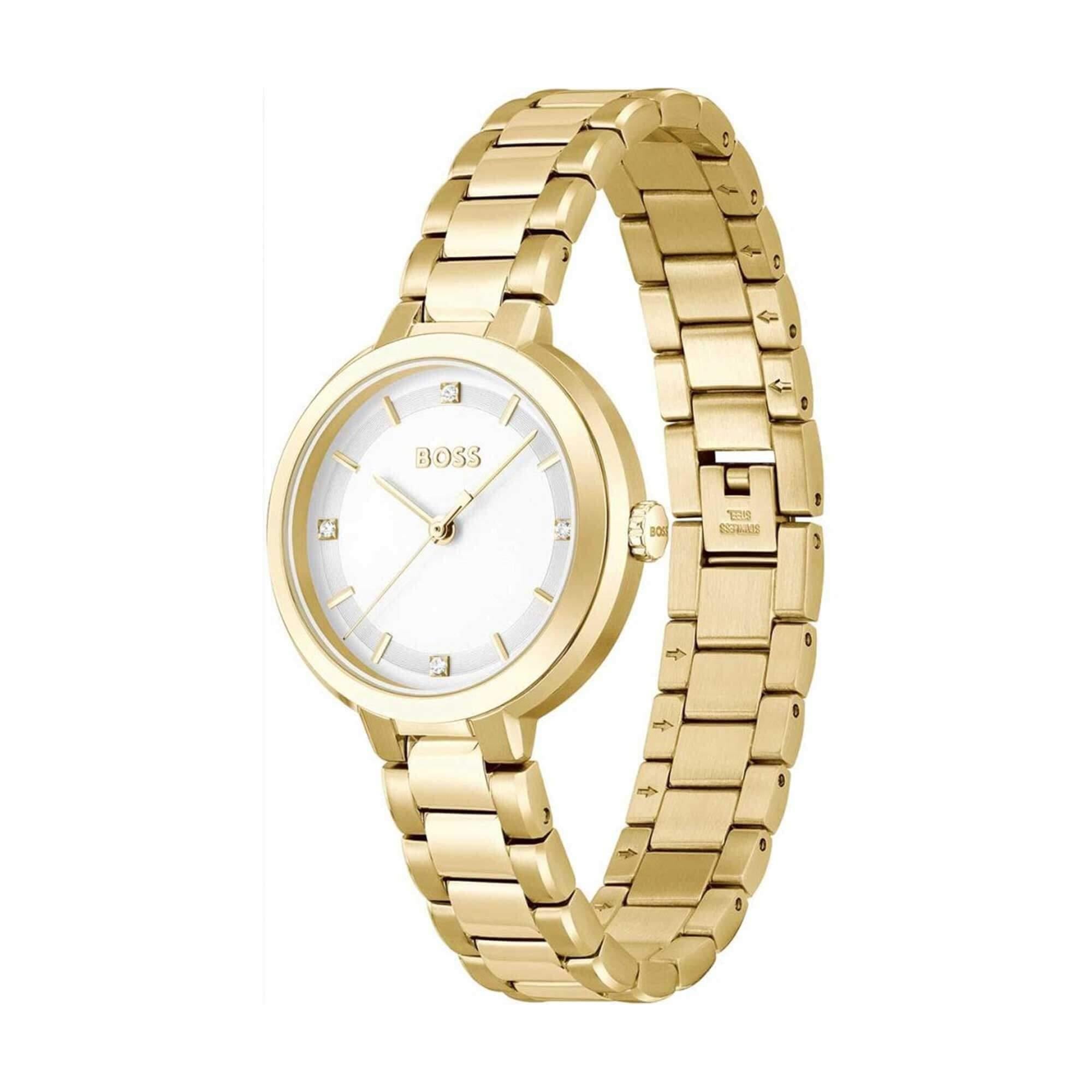Sena White Dial With Gold Plated Bracelet Strap Ladies Watch