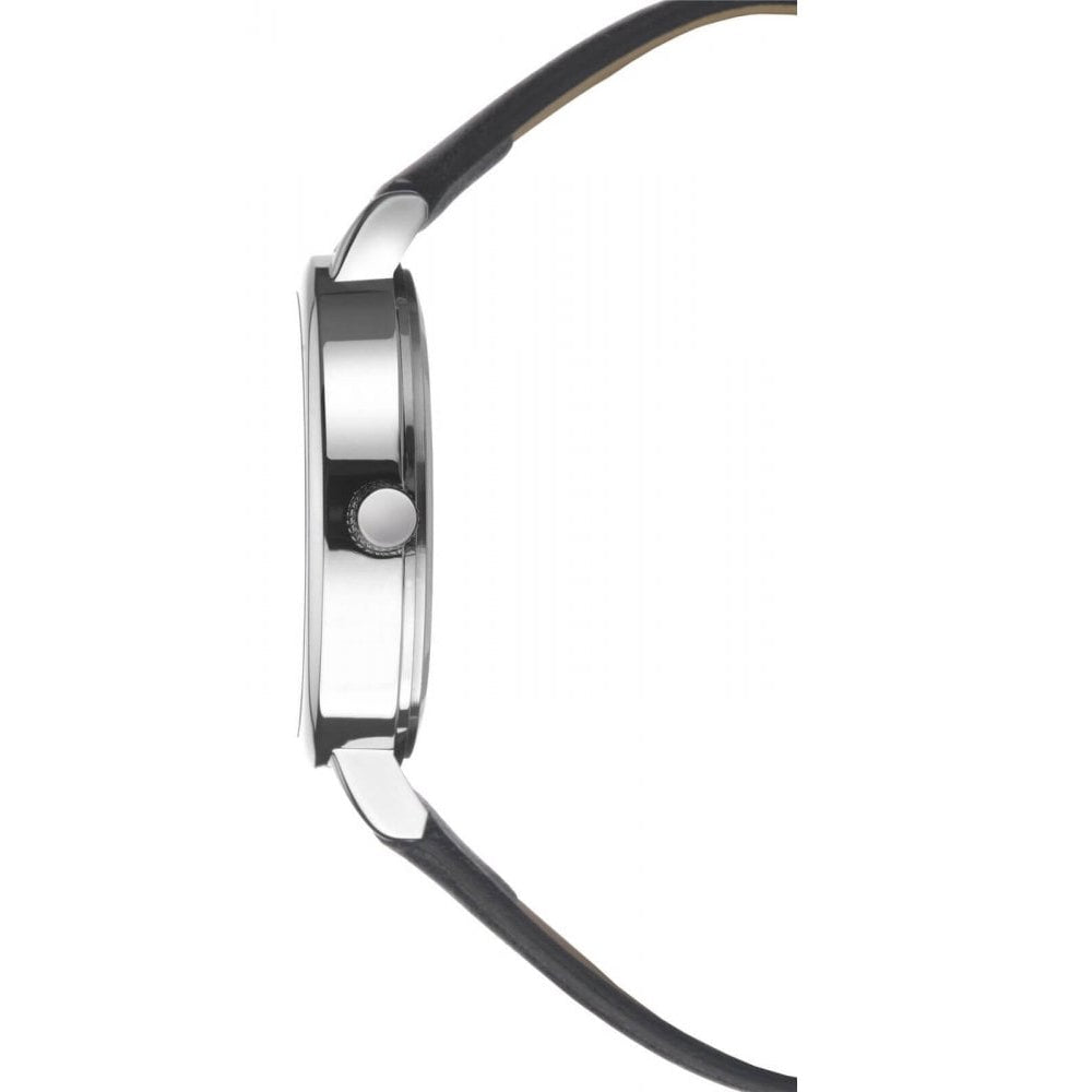 Stainless Steel Lace Patterned Grey Dial & Black PU Strap Ladies Watch