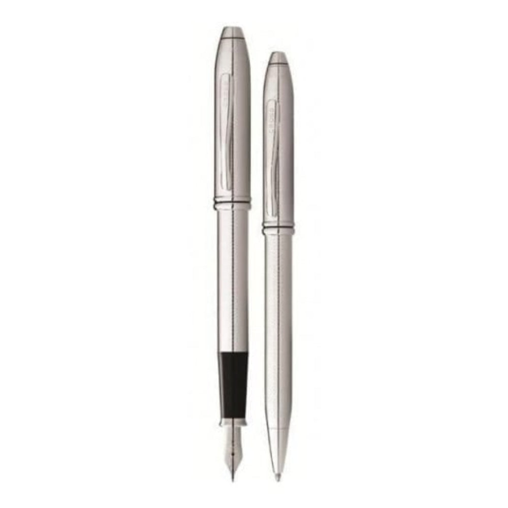 Townsend Herringbone Chrome Polished Ballpoint & Fountain Pen Set