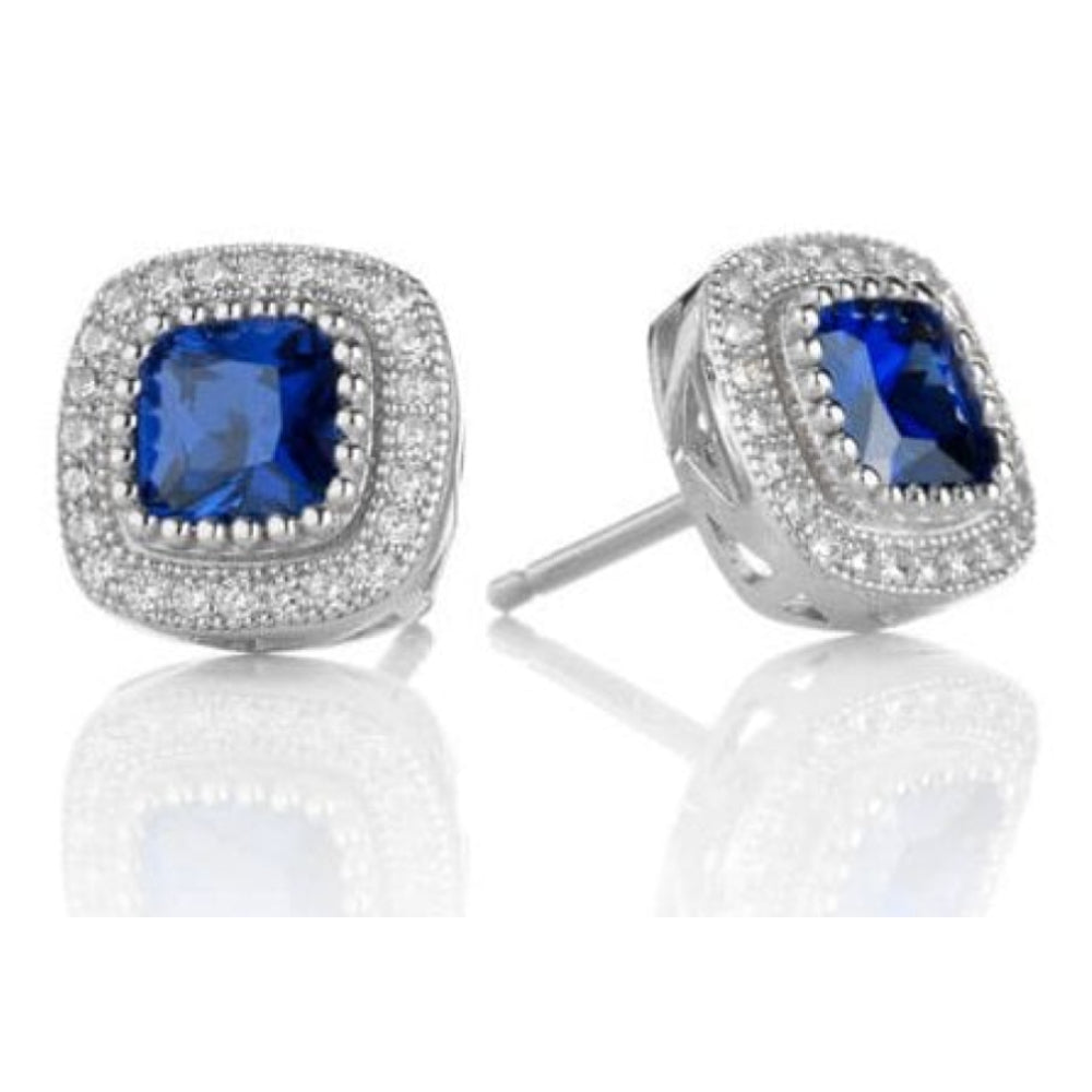 Silver Square Tanzanite CZ Earrings